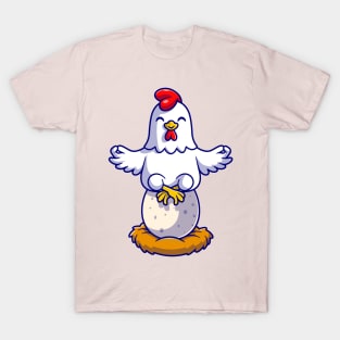 Cute Chicken Yoga On Egg Cartoon T-Shirt